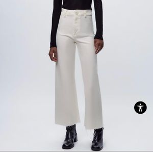 Zara white cropped wide leg jeans